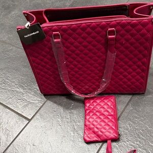 Quilted Tote Bag and Wristlet - Fuchsia Pink, insulated lunch/snack compartment